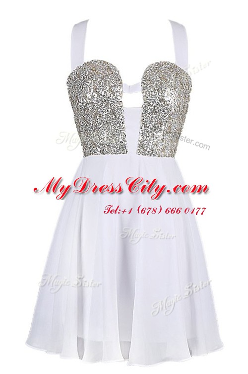 Lovely Knee Length White Chiffon Sleeveless Sequins