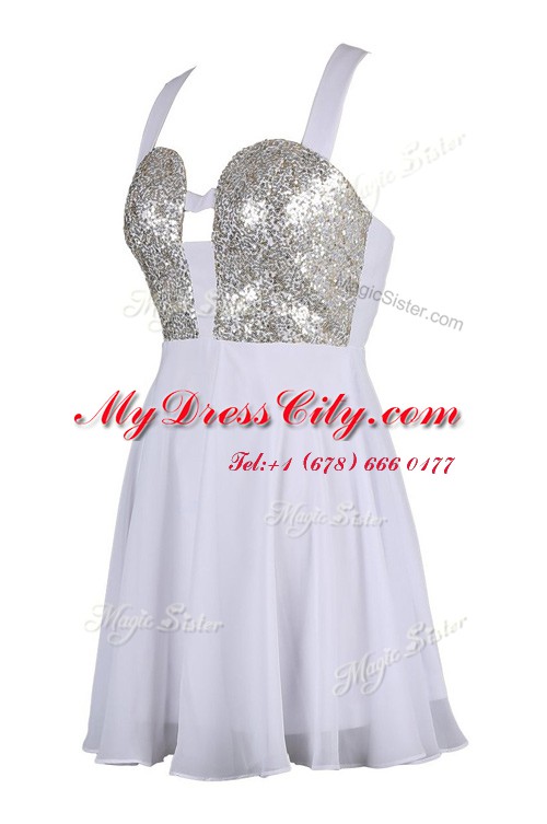 Lovely Knee Length White Chiffon Sleeveless Sequins