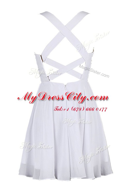 Lovely Knee Length White Chiffon Sleeveless Sequins