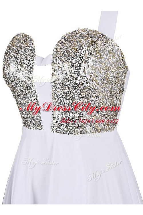 Lovely Knee Length White Chiffon Sleeveless Sequins