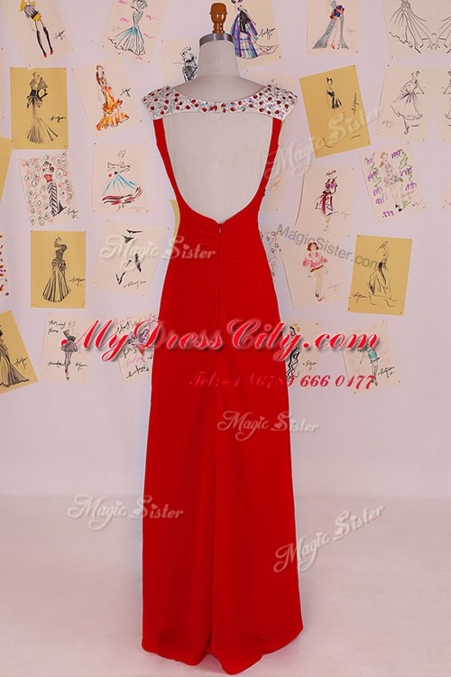 Traditional Red Homecoming Dress Prom and Party and For with Beading V-neck Sleeveless Backless