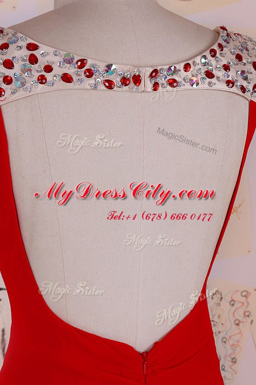 Traditional Red Homecoming Dress Prom and Party and For with Beading V-neck Sleeveless Backless