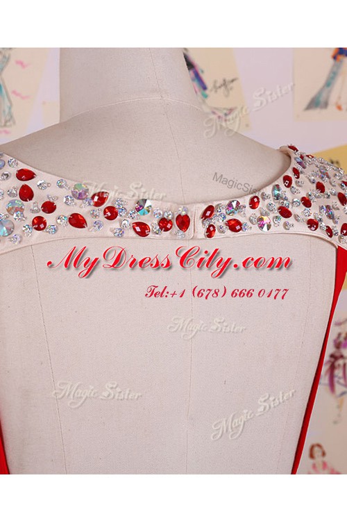 Traditional Red Homecoming Dress Prom and Party and For with Beading V-neck Sleeveless Backless