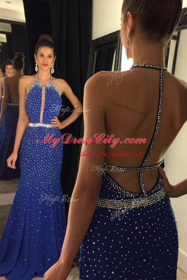 Great Scoop Hot Pink Sleeveless Sweep Train Beading Prom Dresses