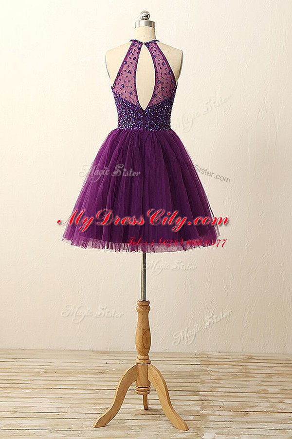 Scoop Tulle Sleeveless Mini Length Prom Party Dress and Sequins