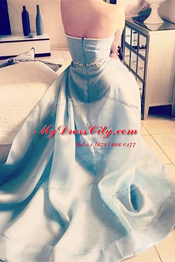 Light Blue A-line Organza Sweetheart Sleeveless Beading Asymmetrical Zipper Dress for Prom