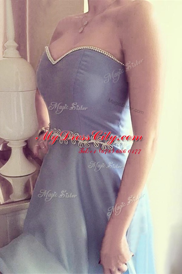 Light Blue A-line Organza Sweetheart Sleeveless Beading Asymmetrical Zipper Dress for Prom