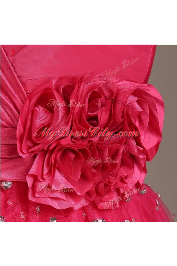 Knee Length A-line Sleeveless Coral Red Prom Dresses Lace Up