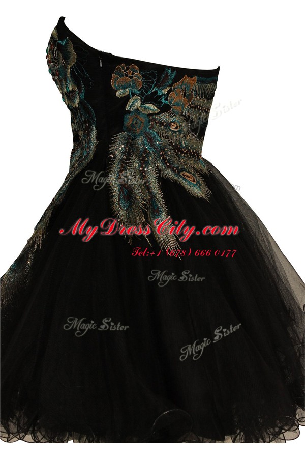 Exceptional Knee Length Side Zipper Black for Prom and Party with Embroidery