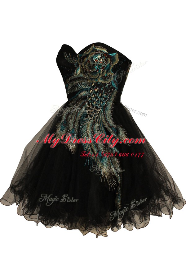 Exceptional Knee Length Side Zipper Black for Prom and Party with Embroidery