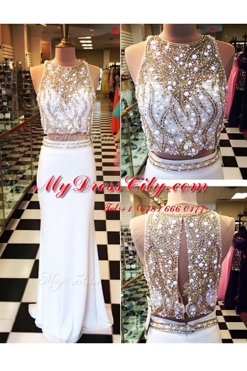 Hot Selling Scoop White Sleeveless Chiffon Zipper Prom Dress for Prom and Party