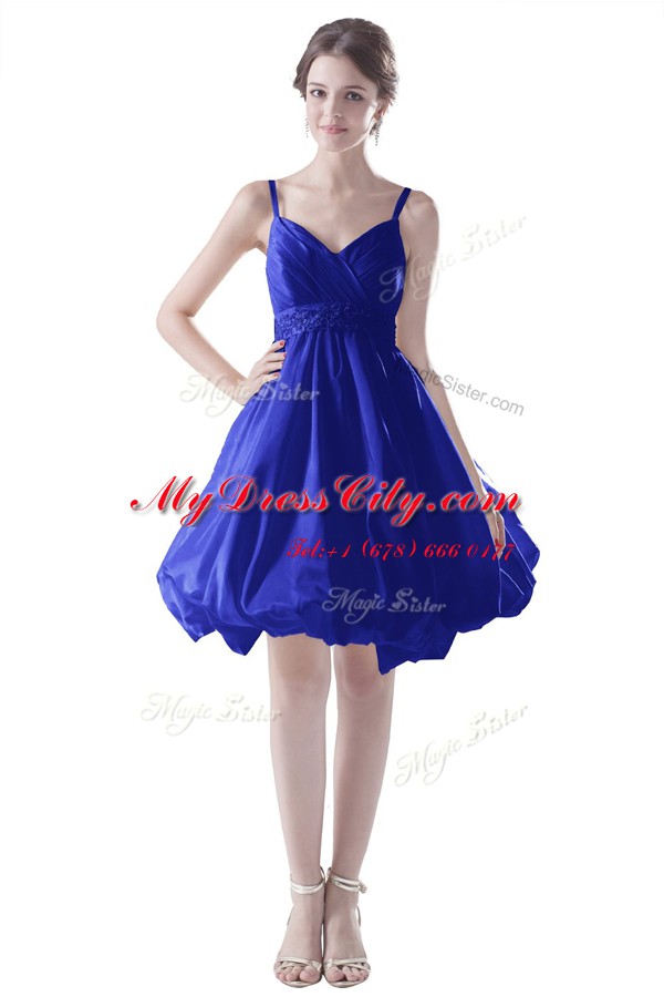 Beautiful Royal Blue Spaghetti Straps Zipper Beading Dress for Prom Sleeveless