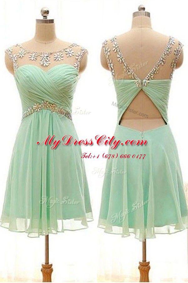 Luxurious Knee Length Apple Green Bateau Sleeveless Zipper