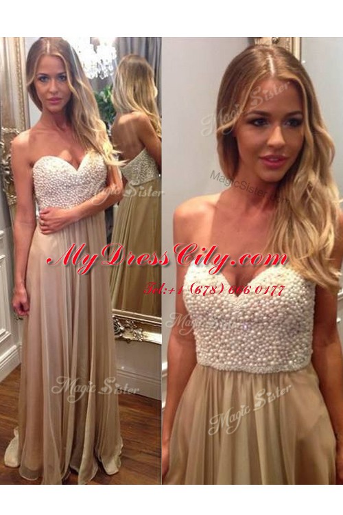 Champagne Sweetheart Neckline Beading and Ruching Prom Evening Gown Sleeveless Zipper