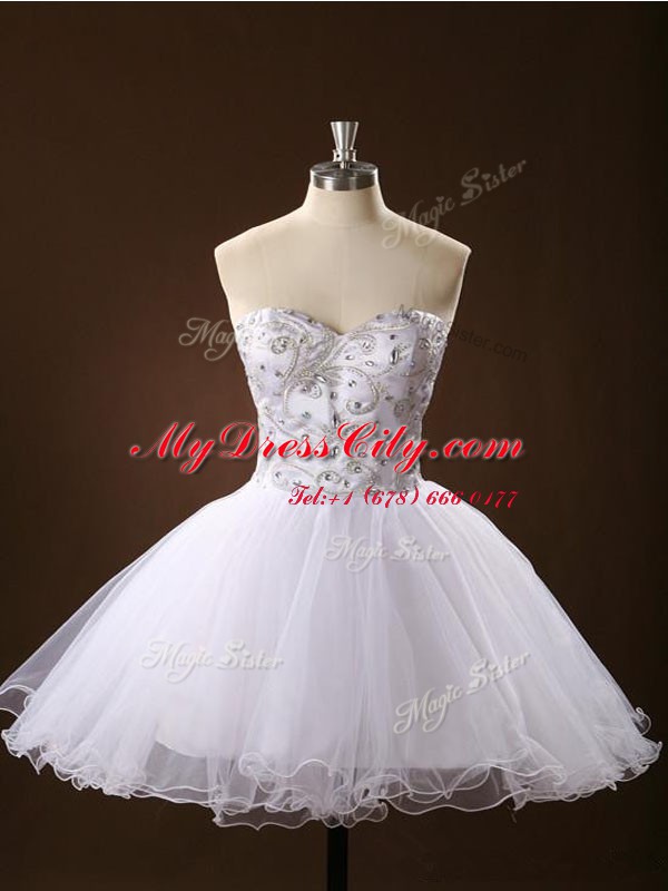 High Quality Sashes ribbons Prom Dresses White Zipper Sleeveless Mini Length