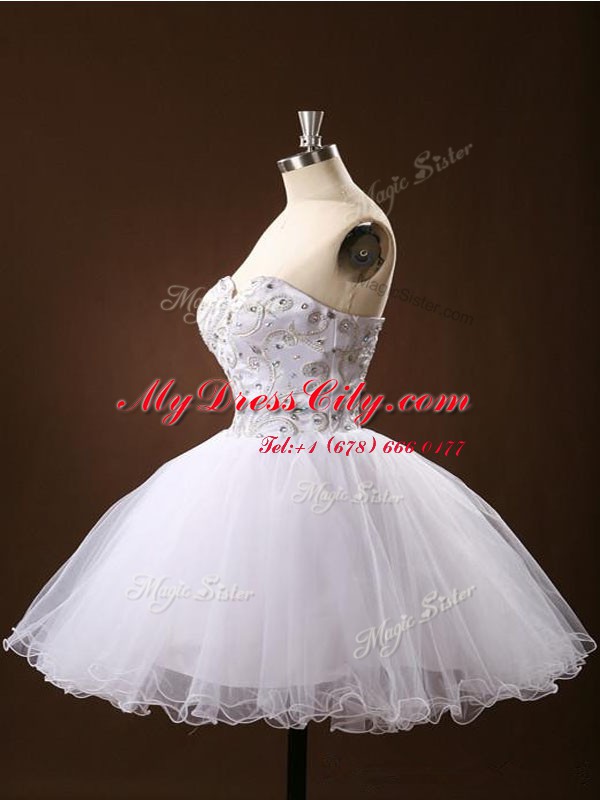 High Quality Sashes ribbons Prom Dresses White Zipper Sleeveless Mini Length