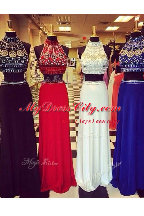 Low Price Black Dress for Prom Prom and Party and For with Beading and Appliques Halter Top Sleeveless Zipper