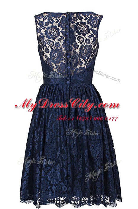 Lace Navy Blue Scoop Zipper Hand Made Flower Prom Gown Sleeveless