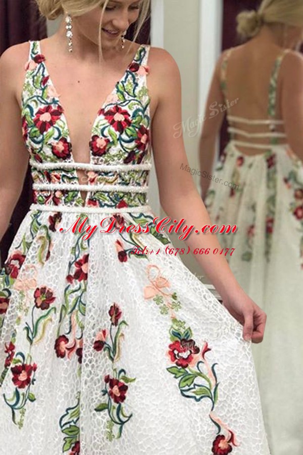 Ideal Appliques Homecoming Dress Multi-color Backless Sleeveless Sweep Train