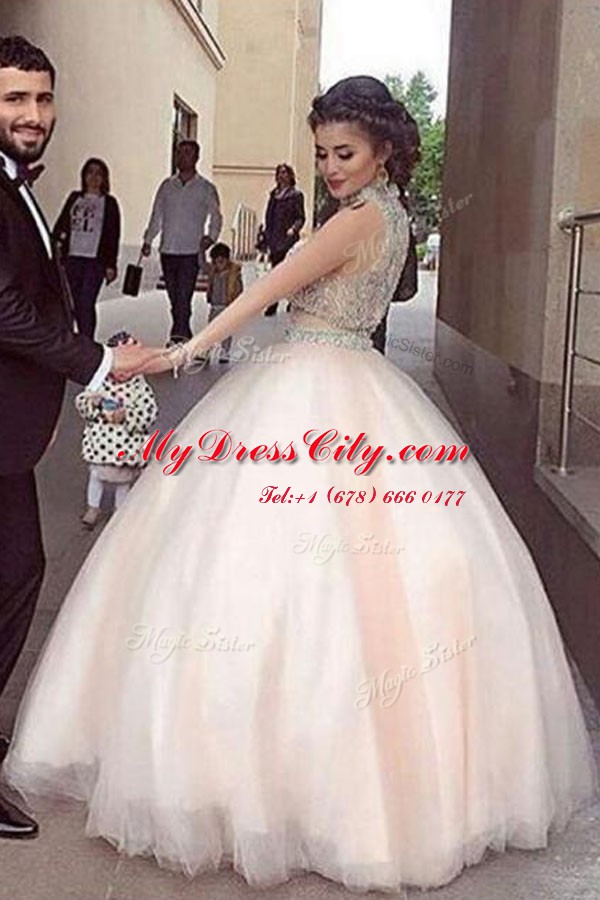 Cheap Beading Prom Party Dress White Zipper Sleeveless Floor Length