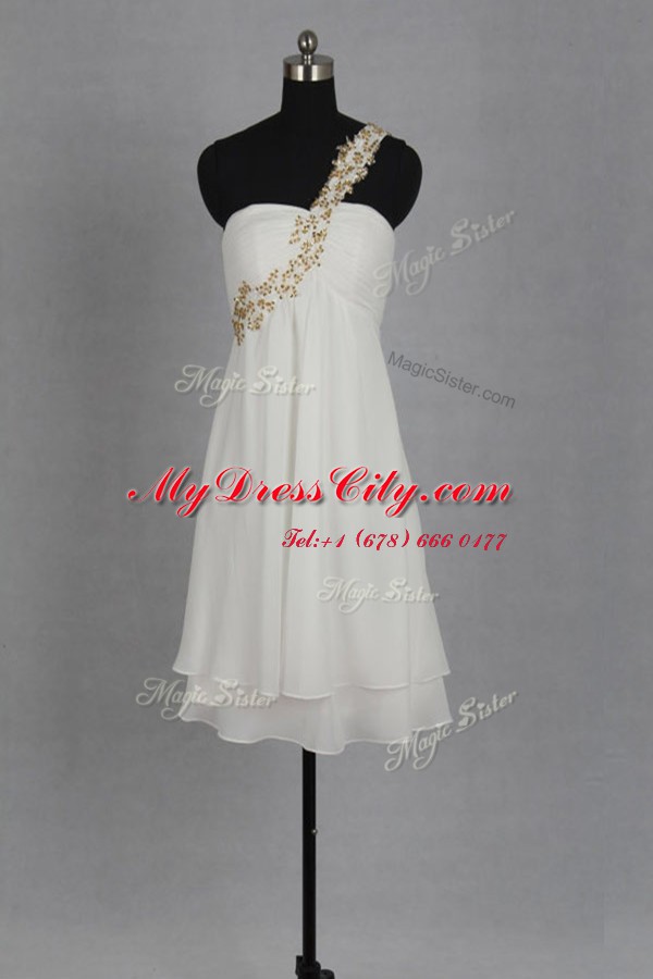 Custom Fit White Zipper Prom Dress Beading Sleeveless Tea Length