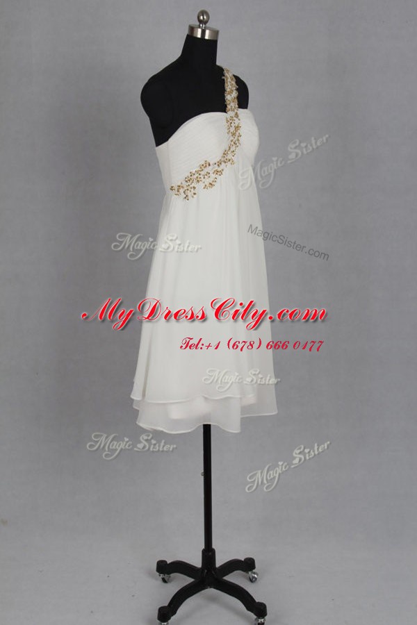 Custom Fit White Zipper Prom Dress Beading Sleeveless Tea Length