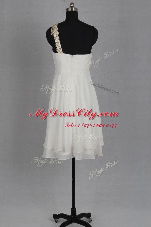 Custom Fit White Zipper Prom Dress Beading Sleeveless Tea Length