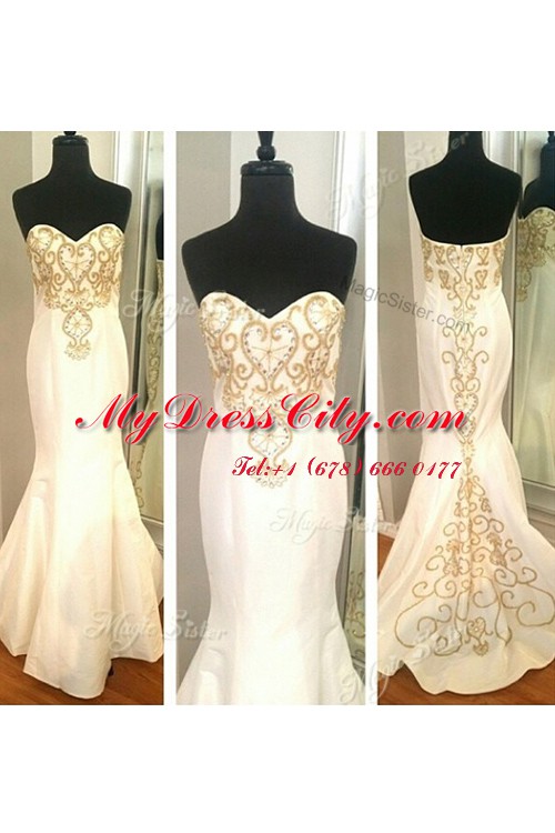 Romantic Mermaid Beading and Appliques Prom Dresses White Zipper Sleeveless Floor Length