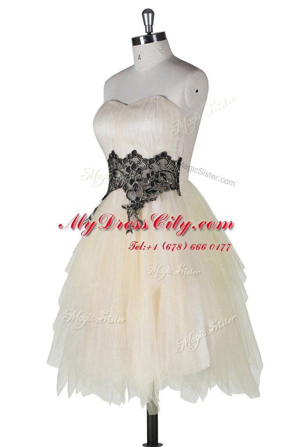 Champagne Strapless Neckline Appliques Prom Gown Sleeveless Zipper