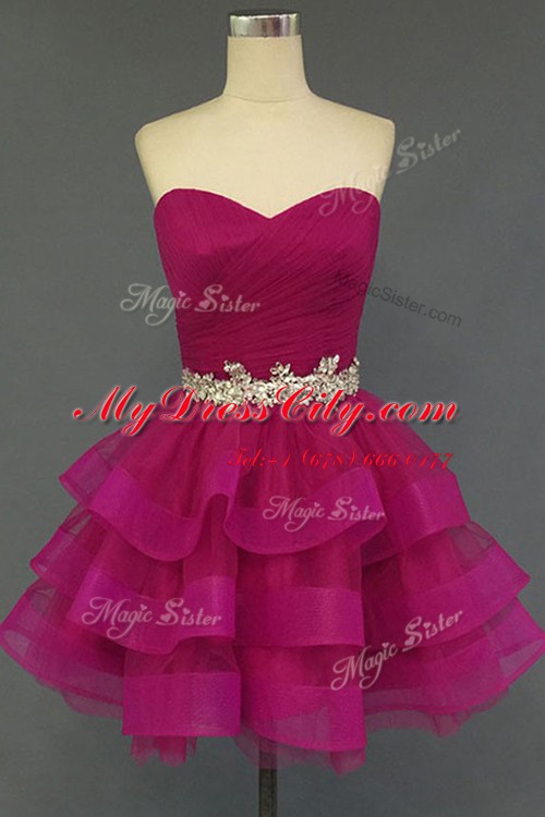 Fuchsia Sweetheart Lace Up Beading Cocktail Dresses Sleeveless