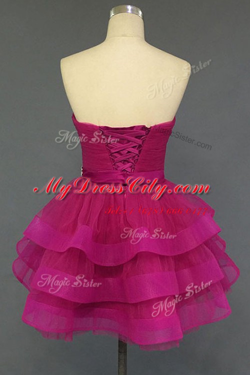 Fuchsia Sweetheart Lace Up Beading Cocktail Dresses Sleeveless