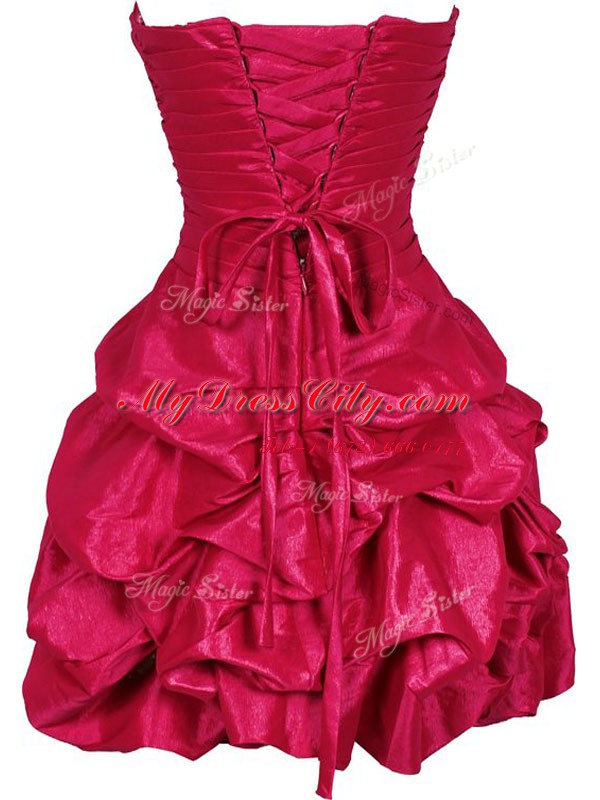 Traditional Hot Pink Sweetheart Lace Up Ruching Club Wear Sleeveless