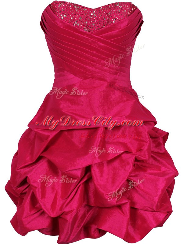 Traditional Hot Pink Sweetheart Lace Up Ruching Club Wear Sleeveless