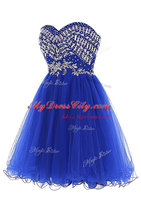 Inexpensive Royal Blue Sleeveless Tulle Zipper Homecoming Dress for Prom and Party