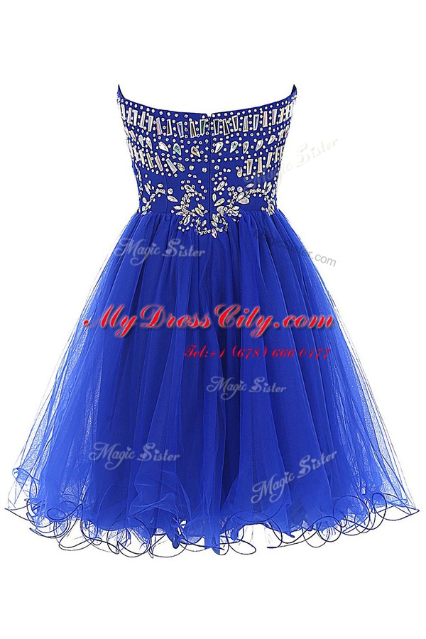 Inexpensive Royal Blue Sleeveless Tulle Zipper Homecoming Dress for Prom and Party