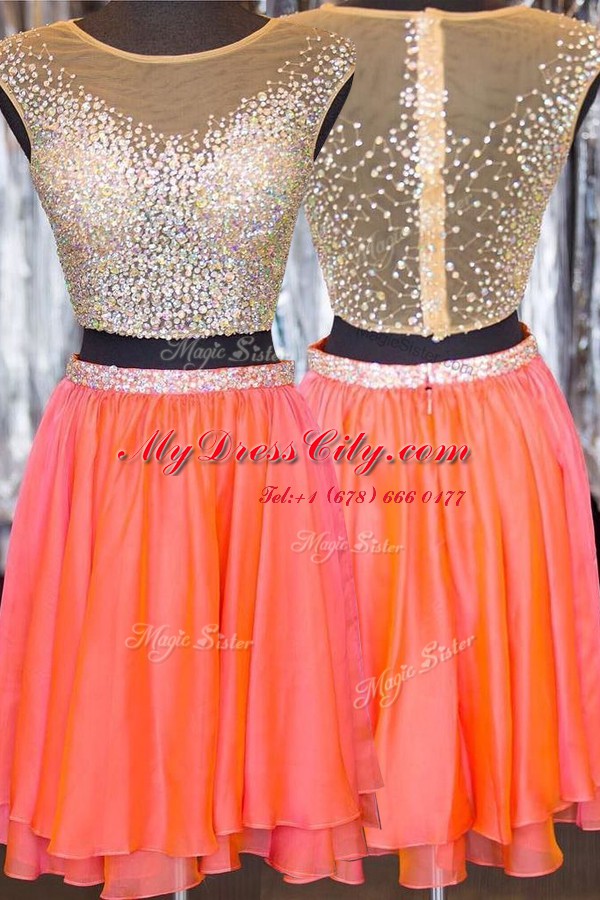 Cap Sleeves Zipper Mini Length Beading Prom Party Dress