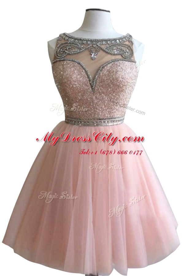 Pink Side Zipper Teens Party Dress Beading Sleeveless Mini Length