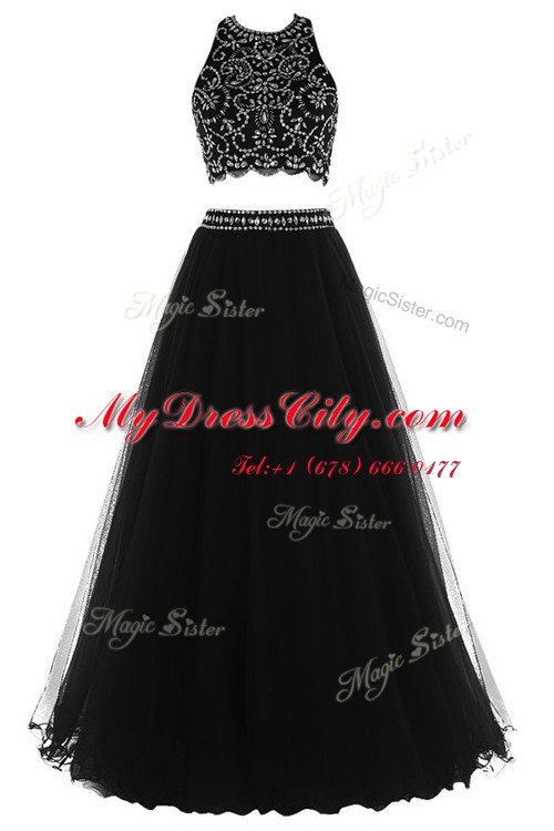 Fancy Burgundy Zipper Halter Top Beading Prom Gown Tulle Sleeveless