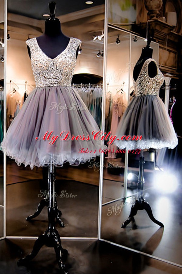 Most Popular Grey Sleeveless Tulle Zipper Dress for Prom for Prom and Party