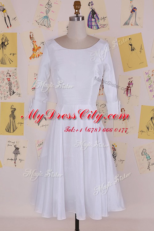 Perfect Scoop Knee Length White Homecoming Dress Chiffon Half Sleeves Ruching