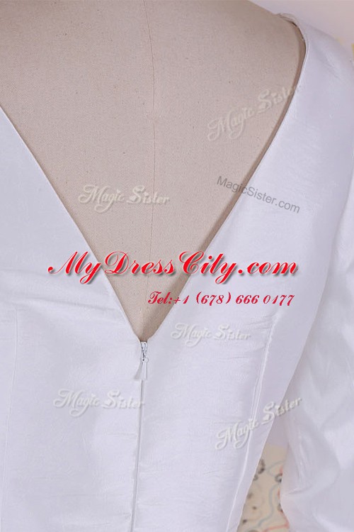 Perfect Scoop Knee Length White Homecoming Dress Chiffon Half Sleeves Ruching