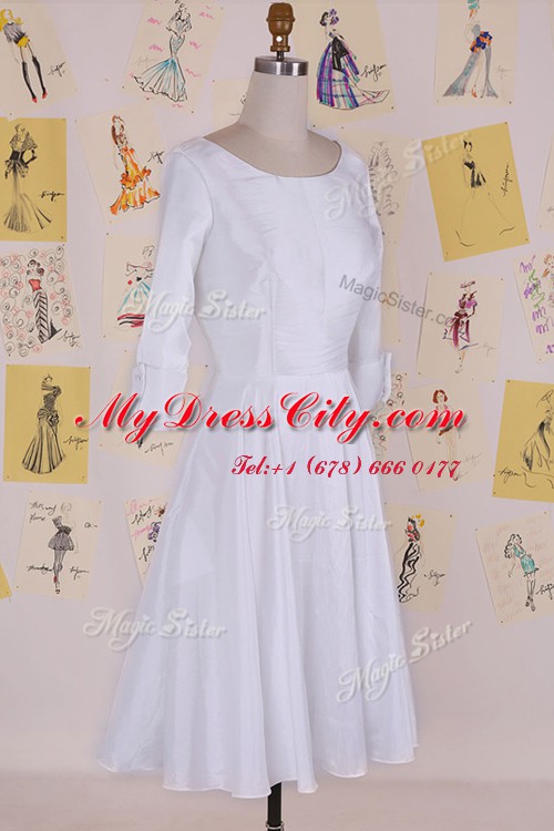 Perfect Scoop Knee Length White Homecoming Dress Chiffon Half Sleeves Ruching