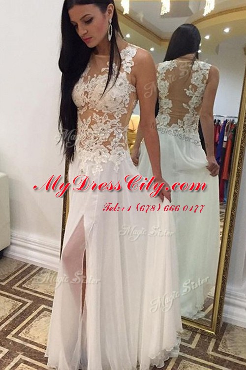 Chiffon Bateau Sleeveless Zipper Beading and Lace Homecoming Dress in White