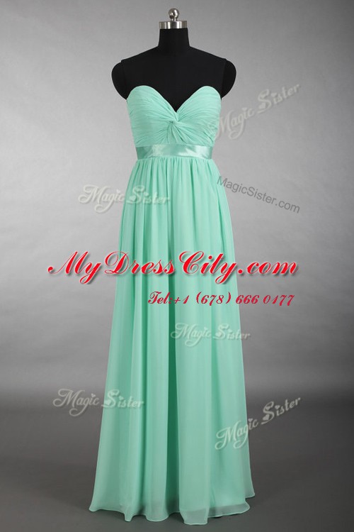 Apple Green Sweetheart Zipper Ruching Prom Gown Sleeveless