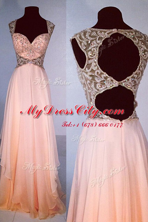 Fantastic Peach V-neck Zipper Beading Homecoming Dress Sleeveless