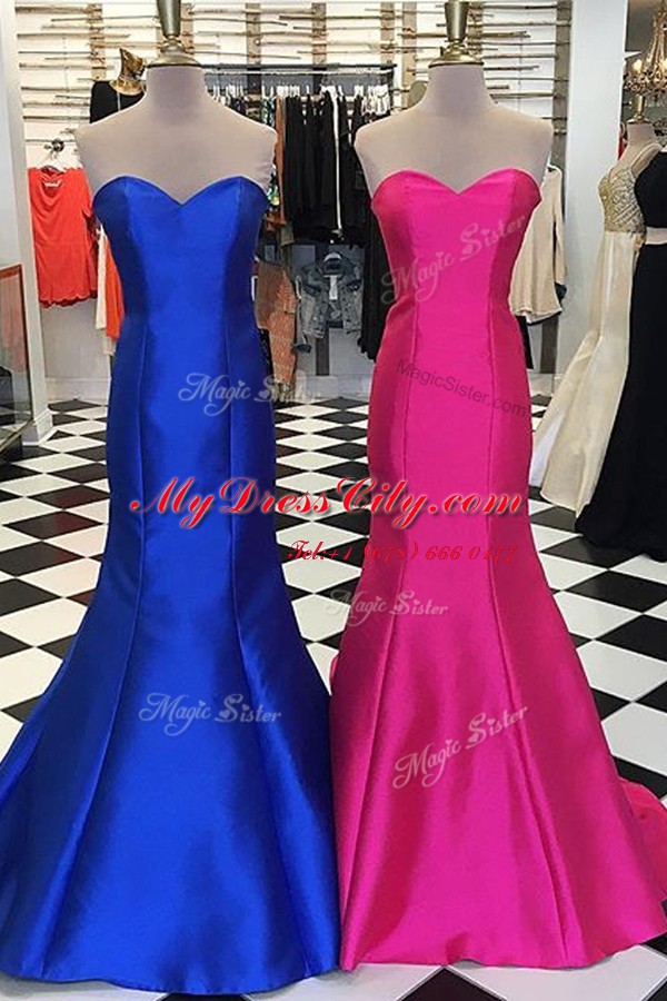 Chic Mermaid Royal Blue Sweetheart Satin Sleeveless Floor Length Zipper