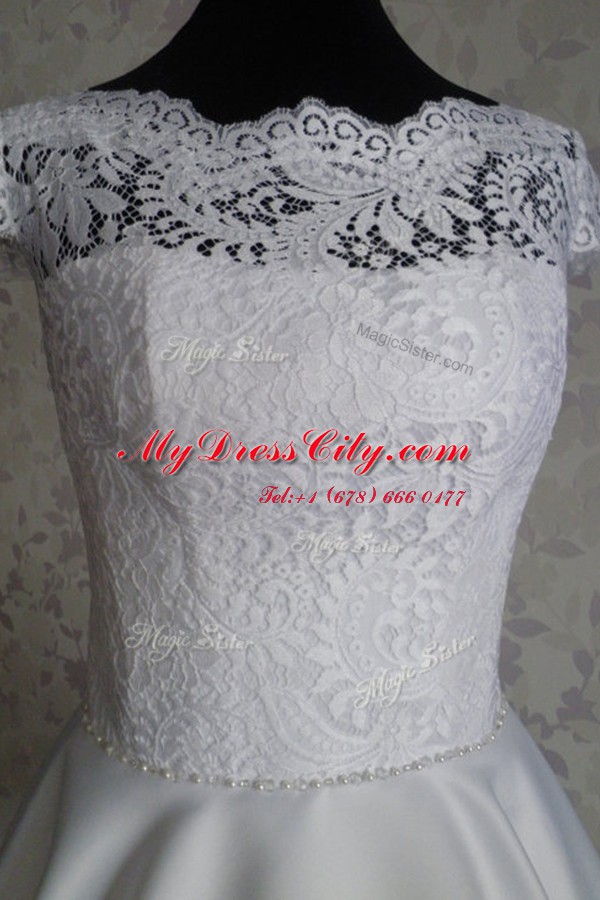 Bateau Cap Sleeves Satin Lace Zipper