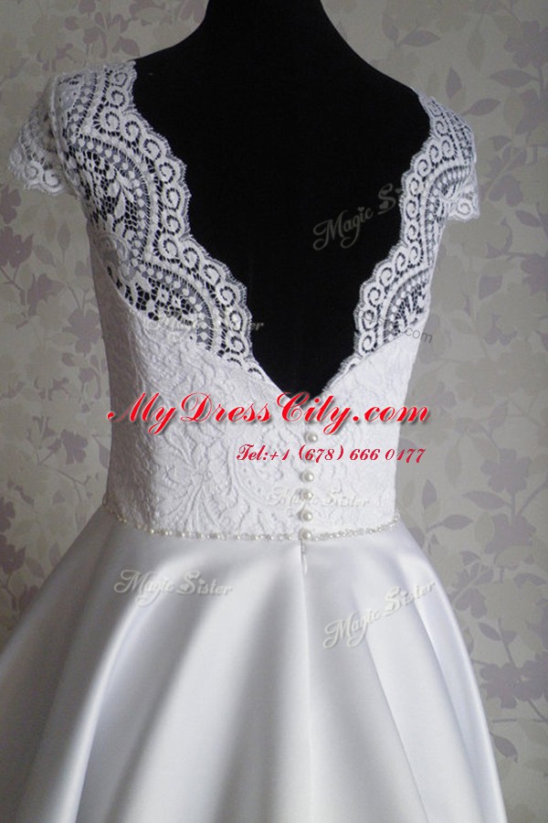 Bateau Cap Sleeves Satin Lace Zipper