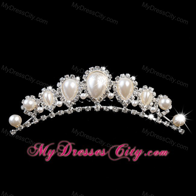 Popular Tiara With Rhinestone and Big Imitation Pearl Decorate