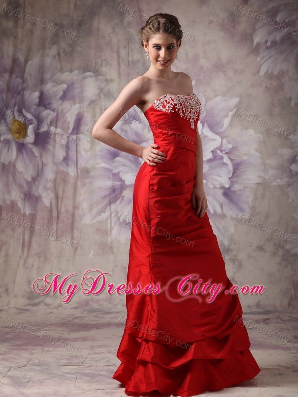 Red Column Strapless Prom Dress Taffeta Beading Floor-length